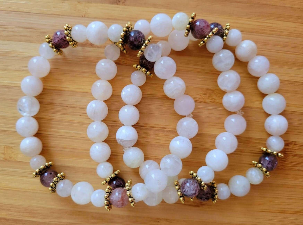 Moon Goddess Bracelet – Moonstone & Strawberry Quartz
