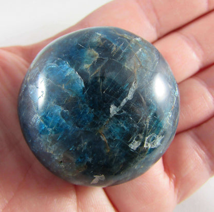 blue apatite crystal palmstone, pocket stone, worry stone