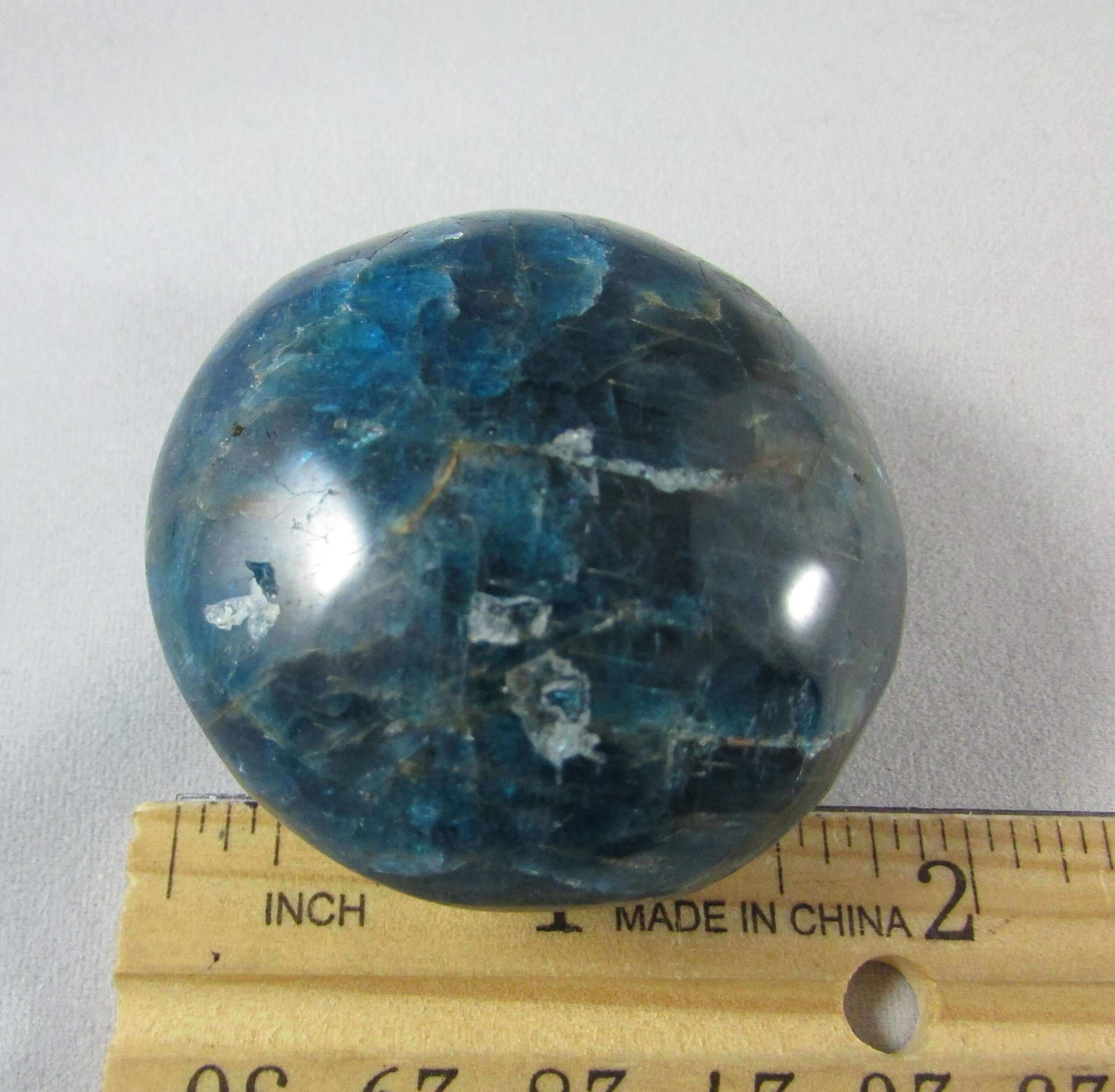 blue apatite crystal palmstone, pocket stone, worry stone