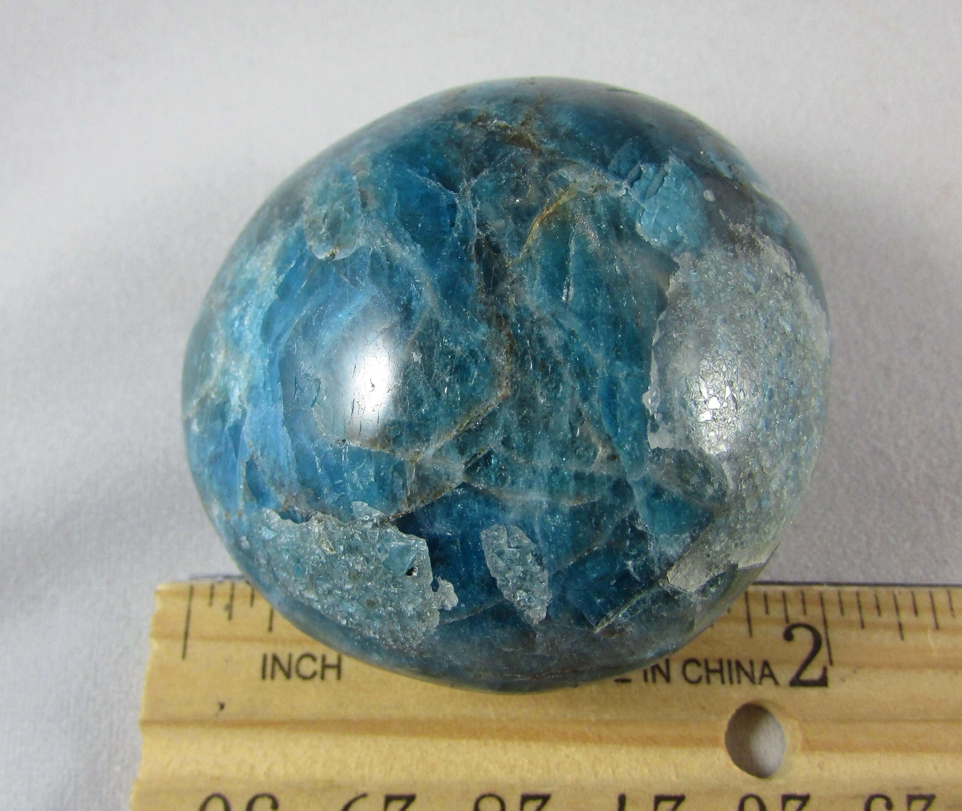 blue apatite crystal palmstone, pocket stone, worry stone