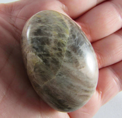 black moonstone crystal palmstone, worry stone, madagascar