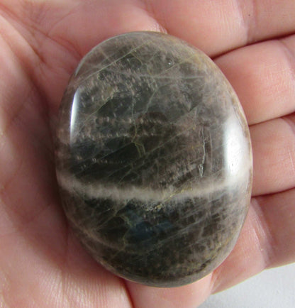 black moonstone crystal palmstone, worry stone, madagascar