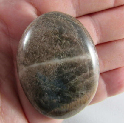 black moonstone crystal palmstone, worry stone, madagascar