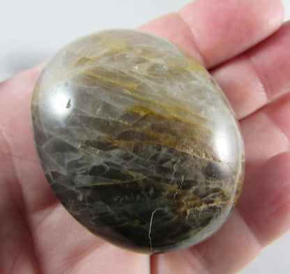 black moonstone crystal palmstone, worry stone, madagascar