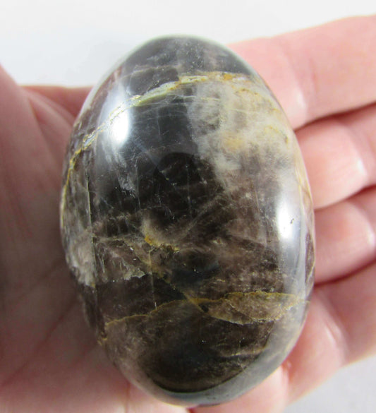 black moonstone crystal palmstone, worry stone, madagascar