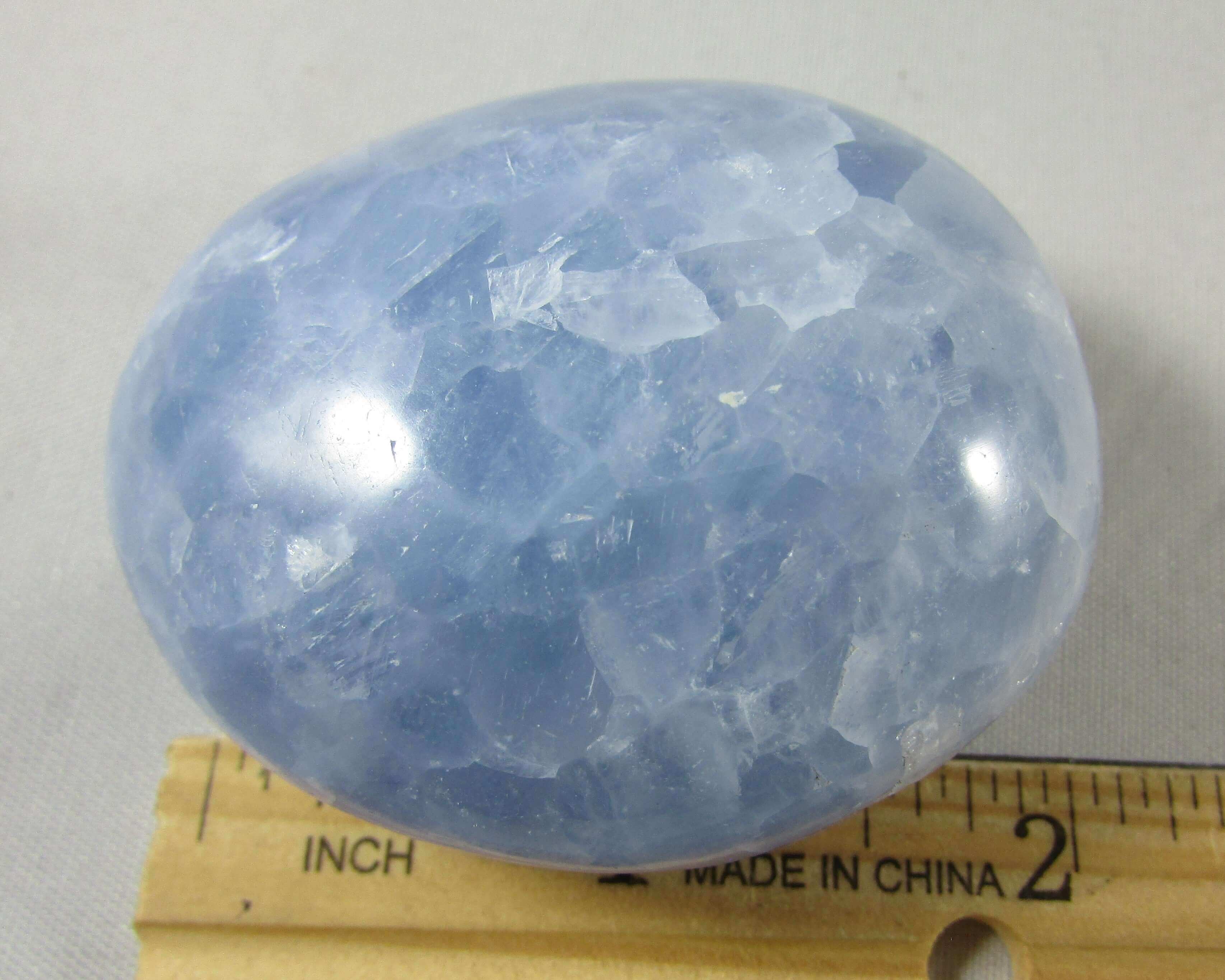 blue calcite crystal palmstone, polished worry stone