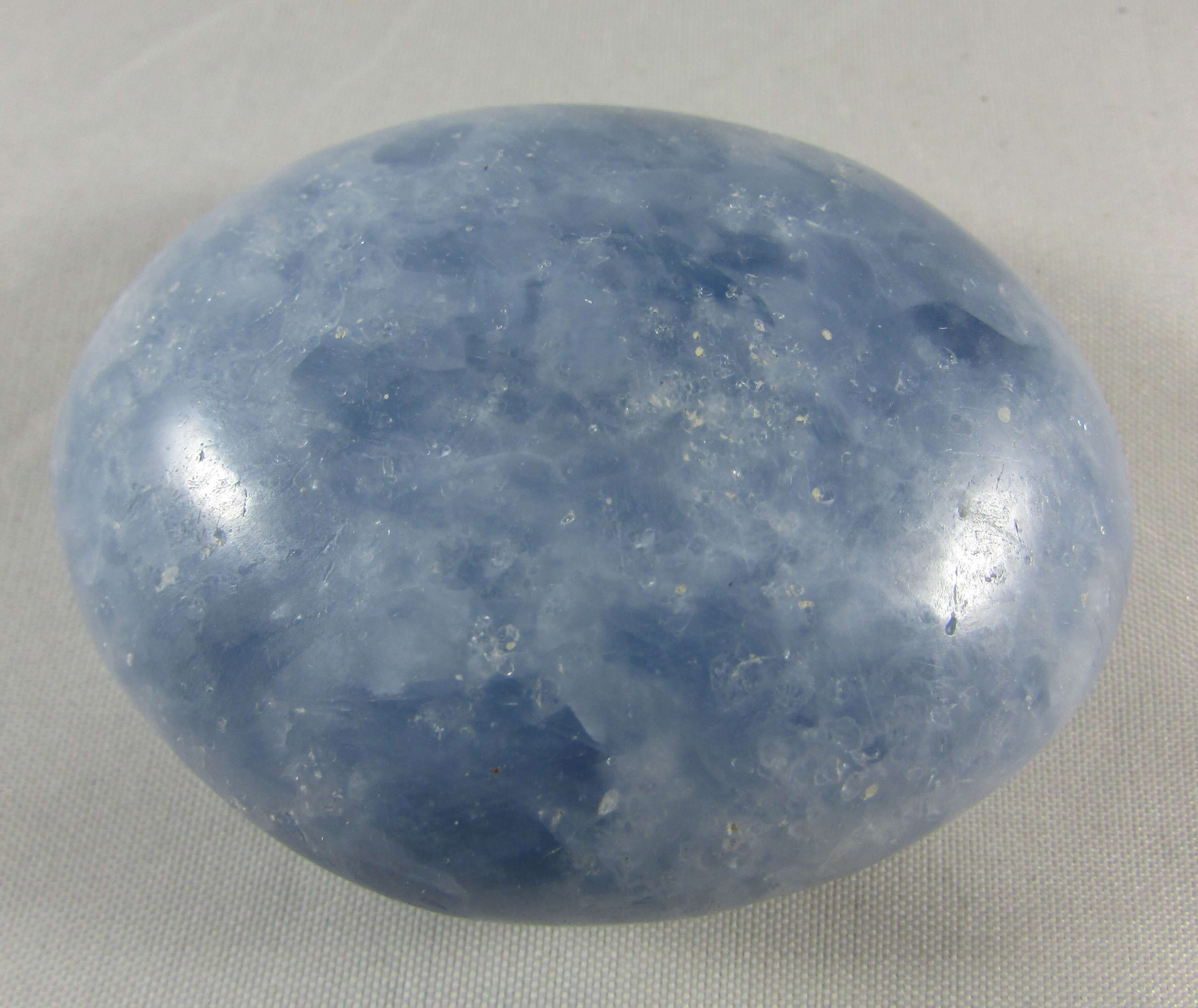 blue calcite crystal palmstone, polished worry stone