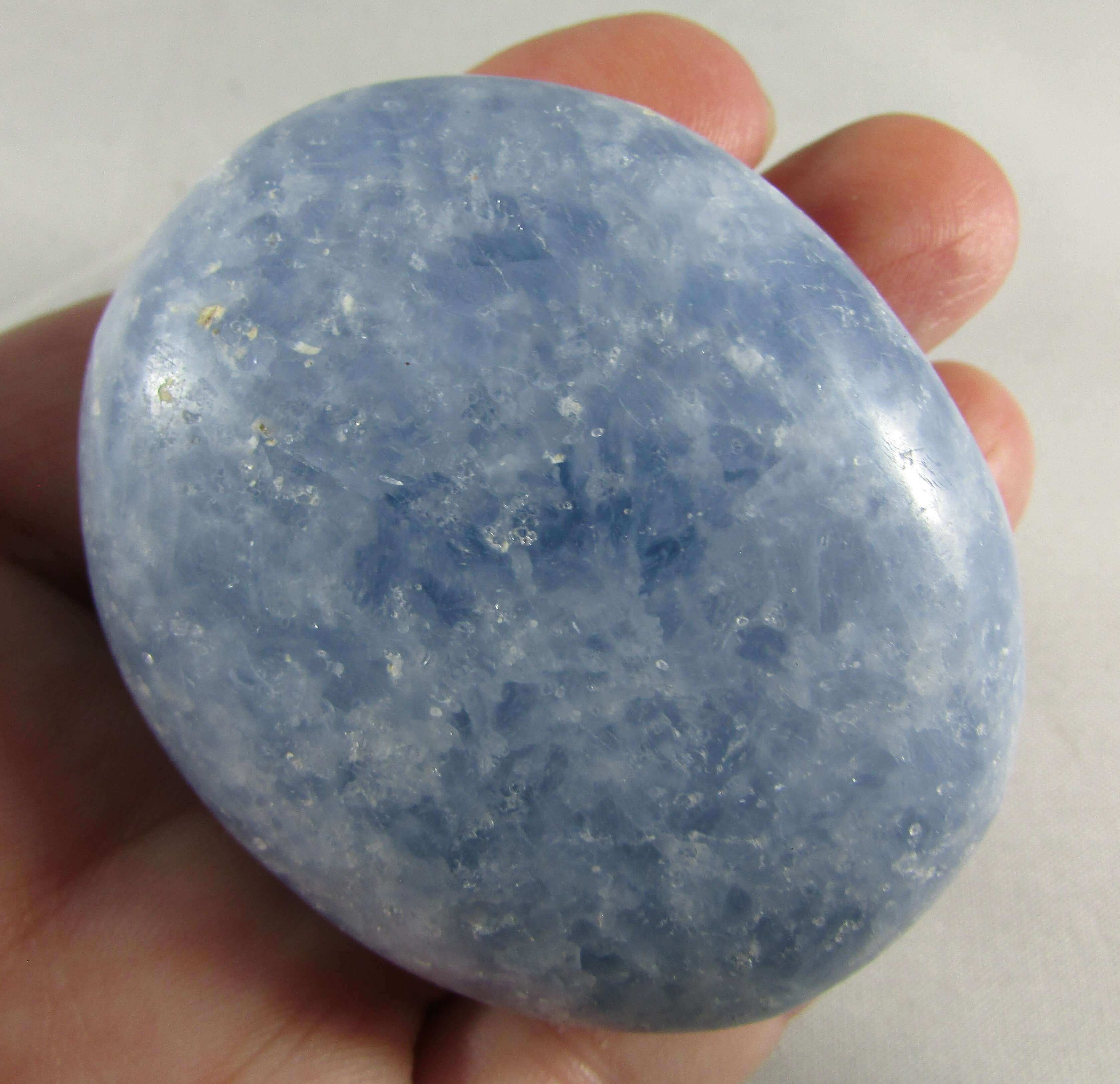 blue calcite crystal palmstone, polished worry stone