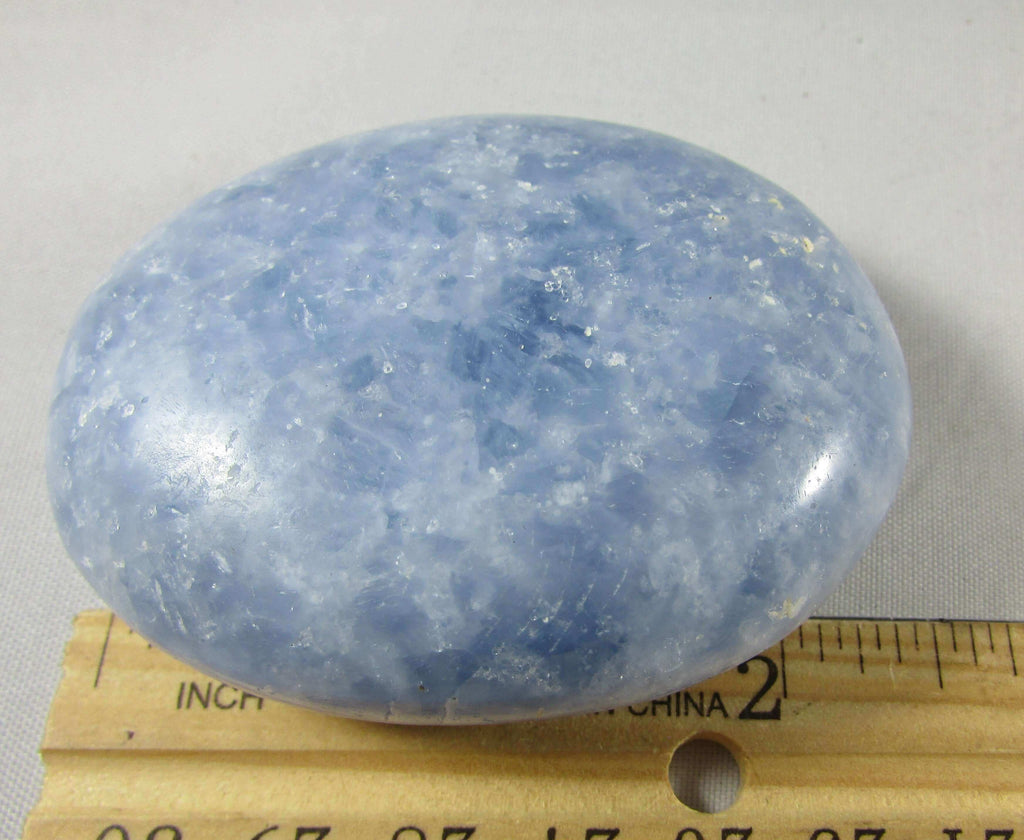blue calcite crystal palmstone, polished worry stone