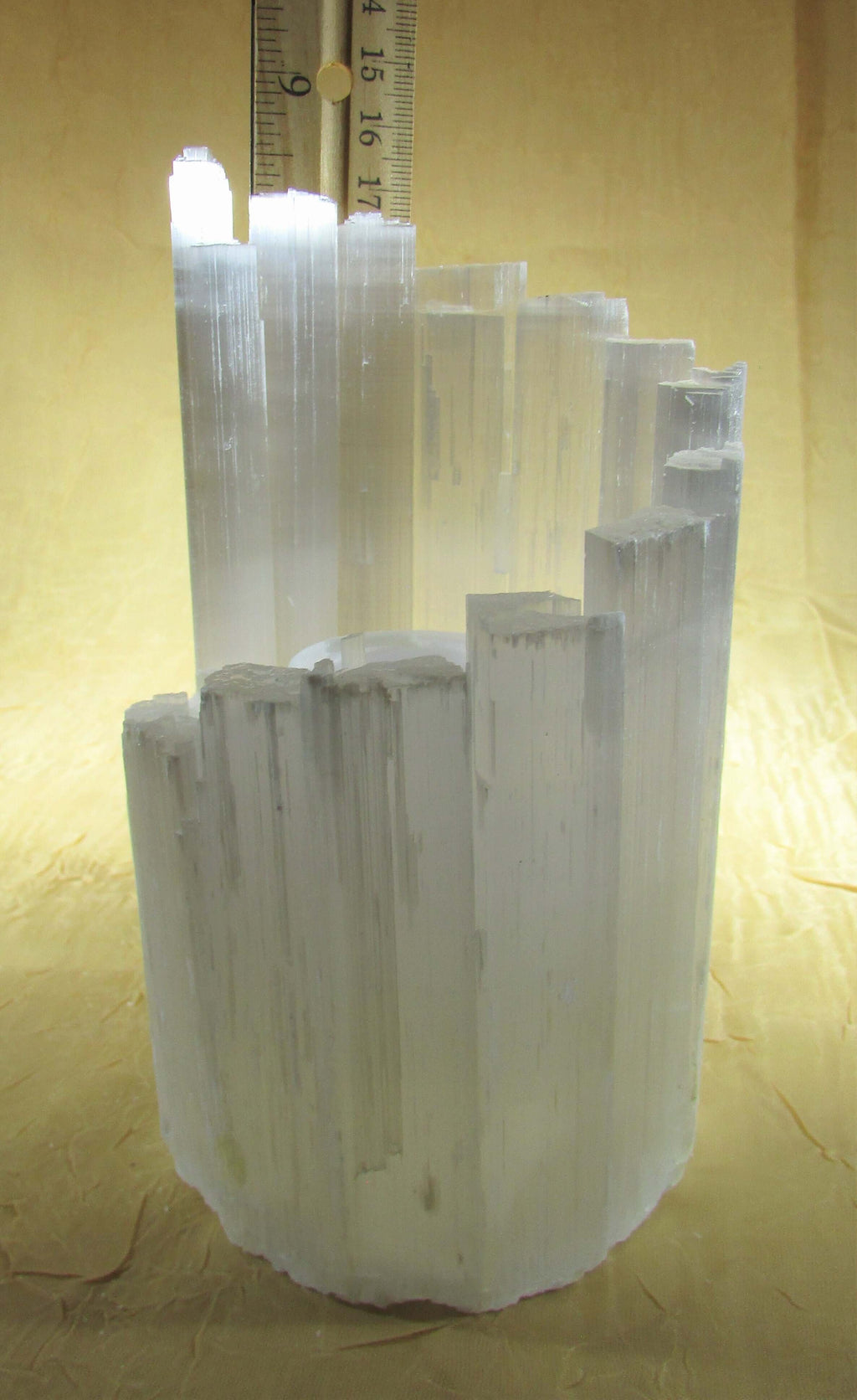 selenite candle holder, energy tools, orange selenite