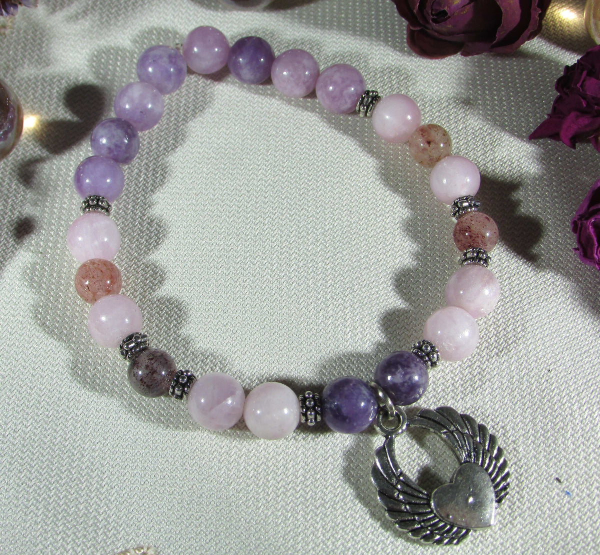 Divine Feminine Bracelet – Kunzite, Lepidolite & Strawberry Quartz
