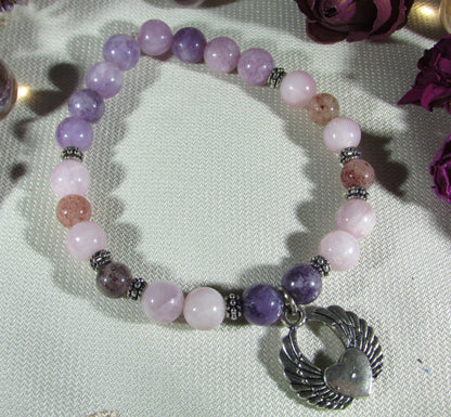 Divine Feminine Bracelet - Kunzite, Lepidolite & Strawberry Quartz