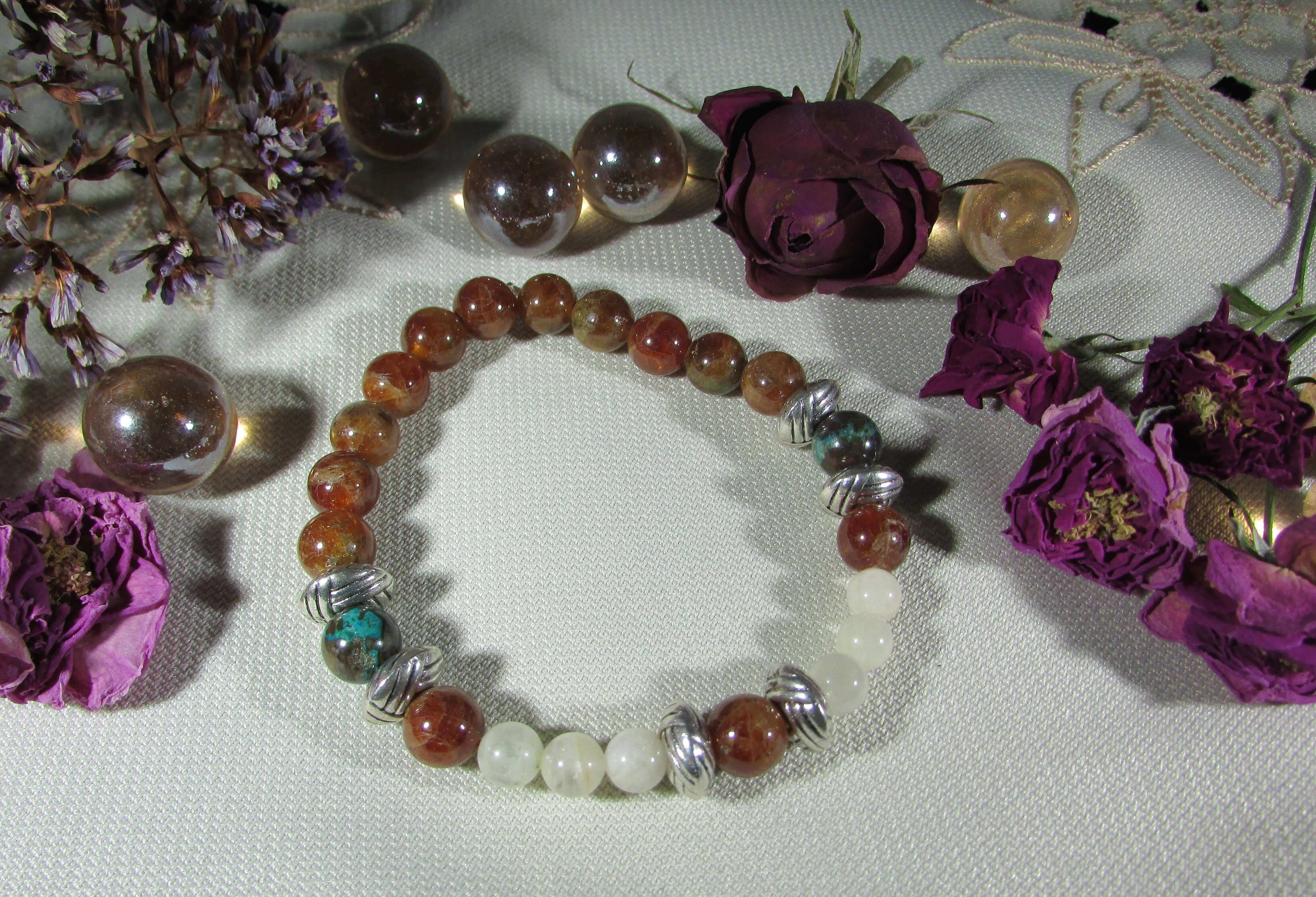 New Beginnings Bracelet – Garnet, Malachite Chrysocolla & Moonstone
