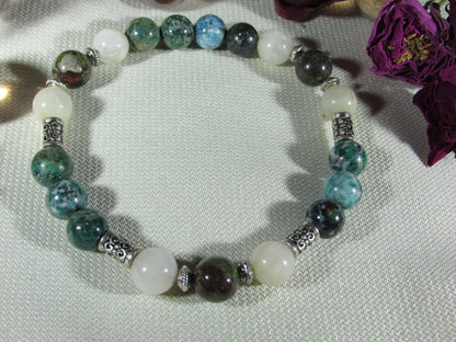 Personal Power Bracelet - Dragon's Blood Jasper, Moonstone & Malachite