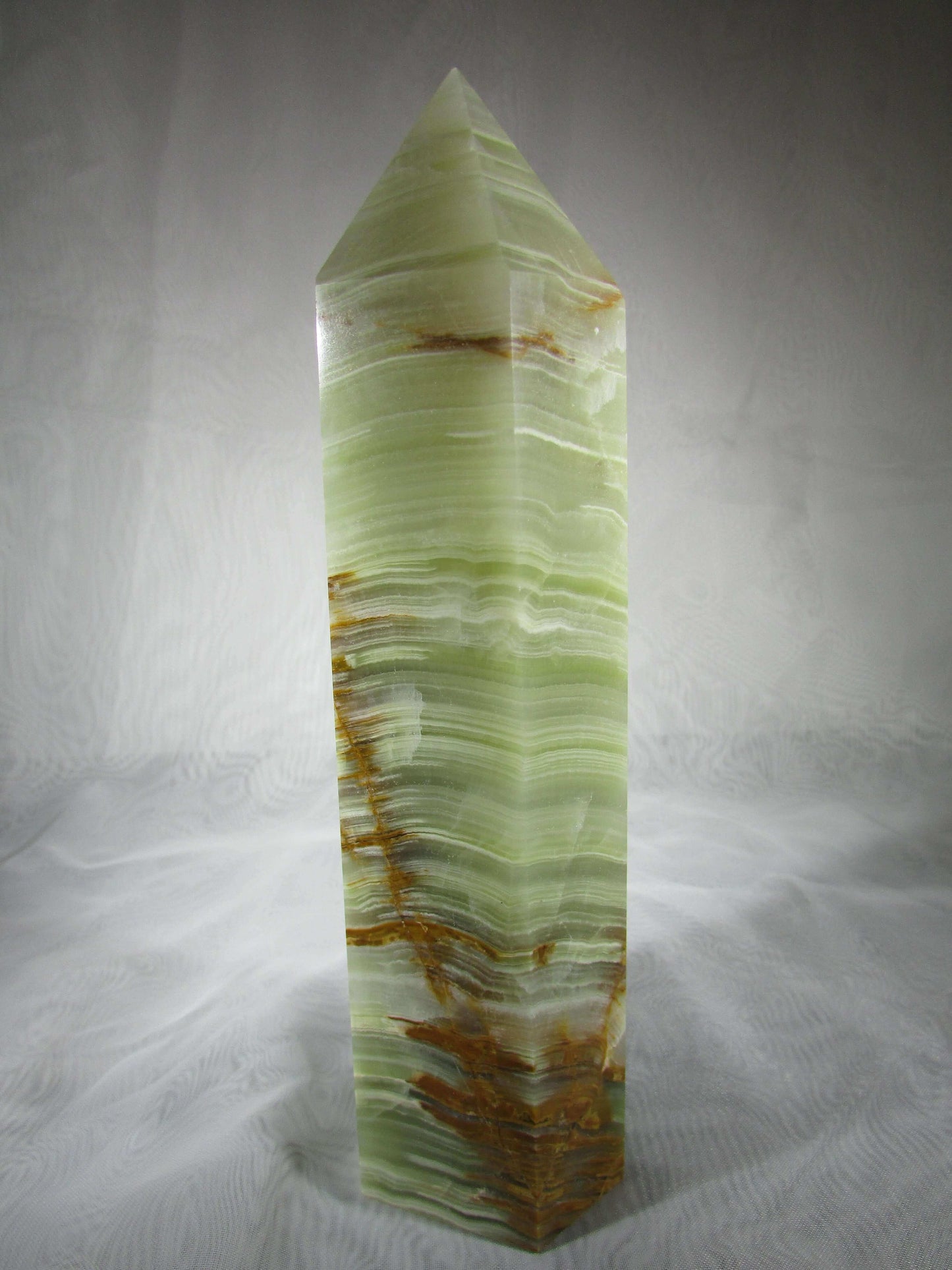 Green Banded Onyx Sphere, Polished Onyx Obelisk crystal from Brazil