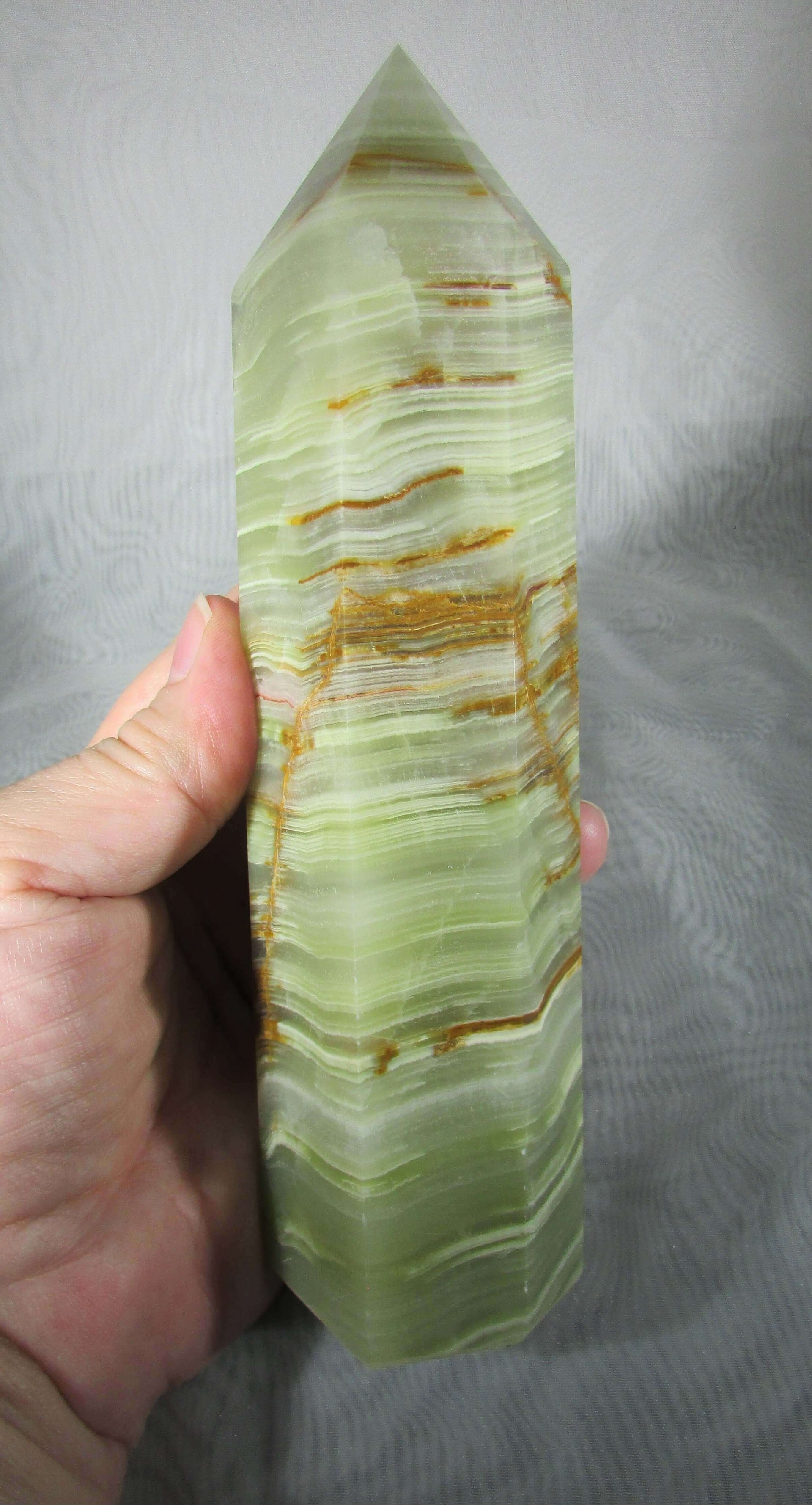 Banded Onyx Stone Obelisk Paperweight - 4.25 Inch Natural Stone Desk Decor