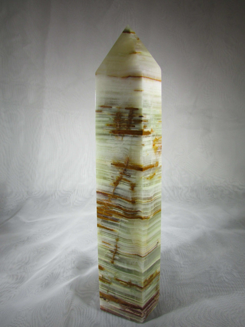 Green Banded Onyx Sphere, Polished Onyx Obelisk crystal from Brazil