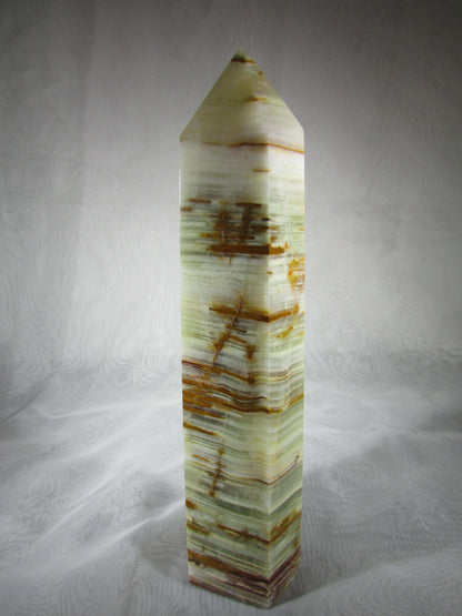 Green Banded Onyx Sphere, Polished Onyx Obelisk crystal from Brazil