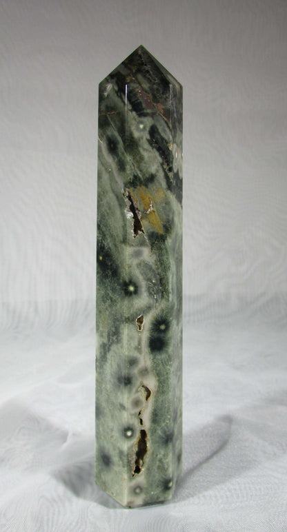 orbicual ocean jasper crystal pillar, crystal wand, obelisk