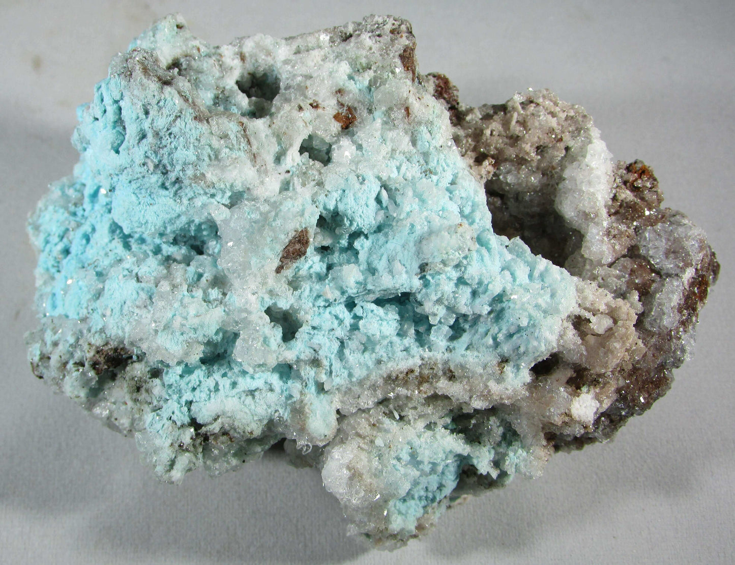 Natural genuine Aurichalcite and Aragonite on Copper from Durango, Mexico