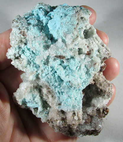 Natural genuine Aurichalcite and Aragonite on Copper from Durango, Mexico