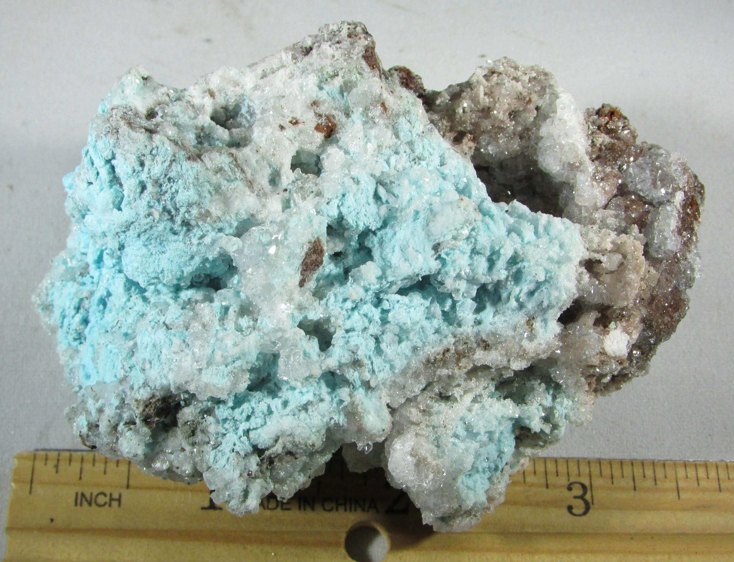 Natural genuine Aurichalcite and Aragonite on Copper from Durango, Mexico