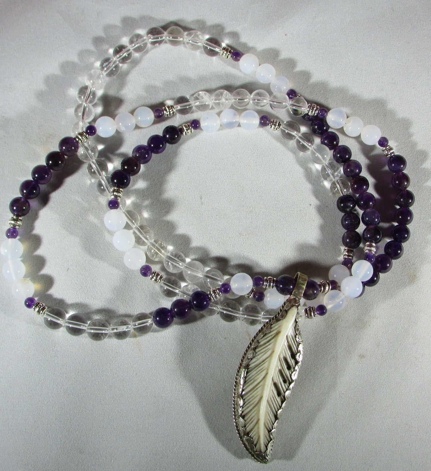 Mala Necklace On Wings of Angels Crystals Uruguay Amethyst