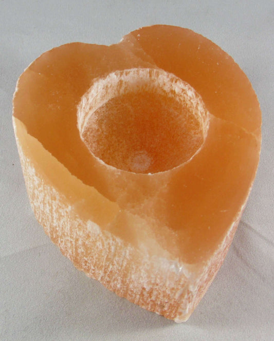Peach Selenite Heart Candle Holder Crystals
