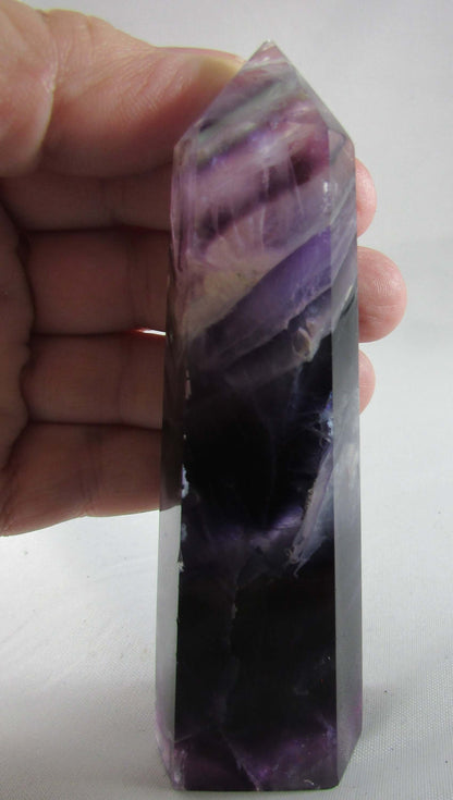 purple fluorite polished crystal obelisk, genuine fluorite