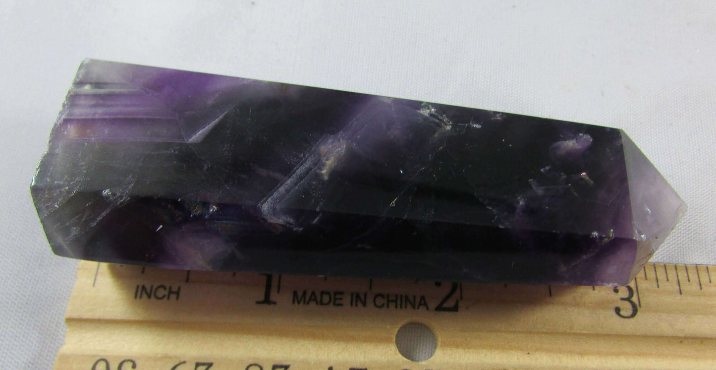 purple fluorite polished crystal obelisk, genuine fluorite