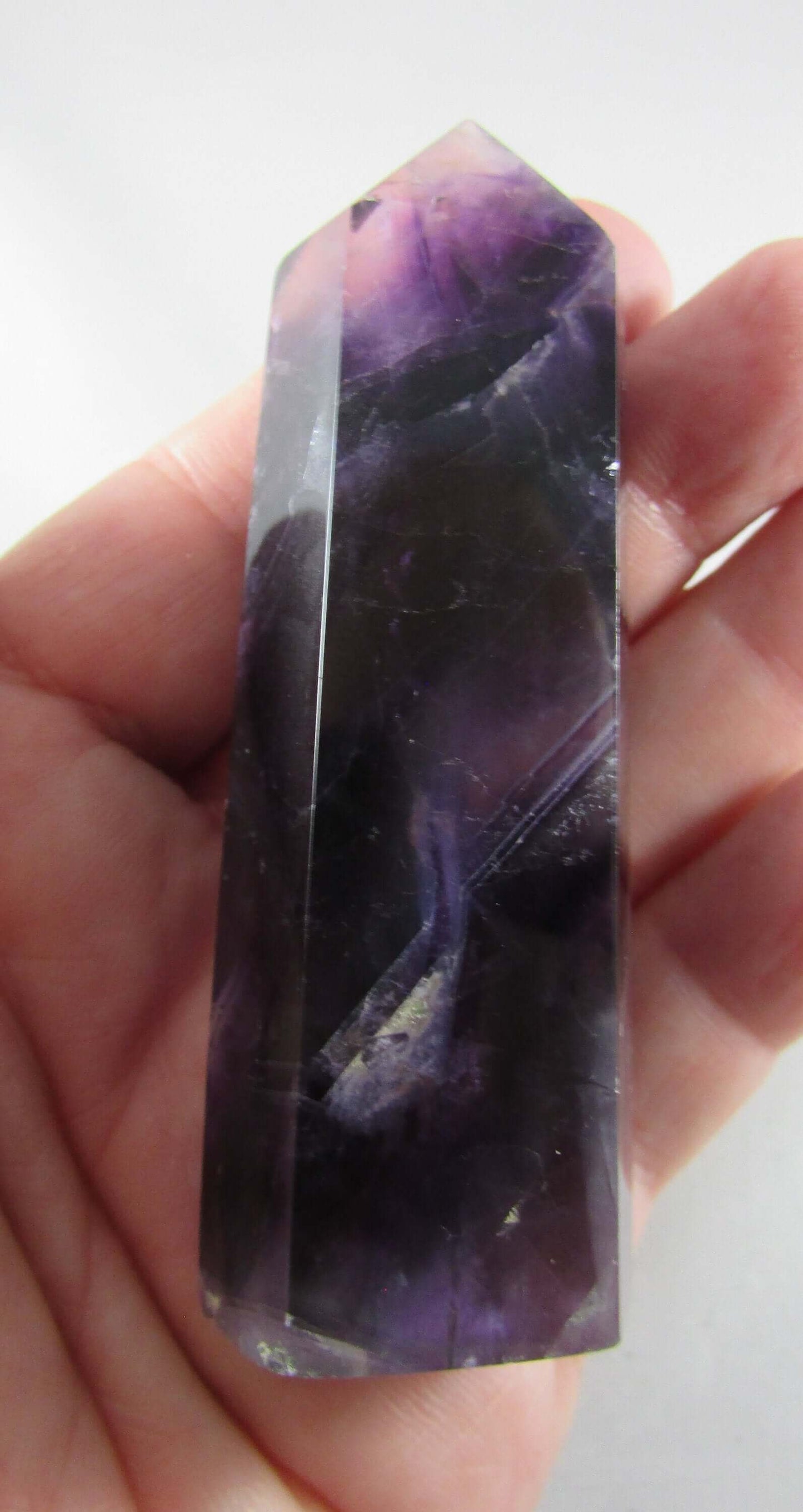 purple fluorite polished crystal obelisk, genuine fluorite
