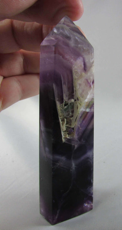 purple fluorite polished crystal obelisk, genuine fluorite