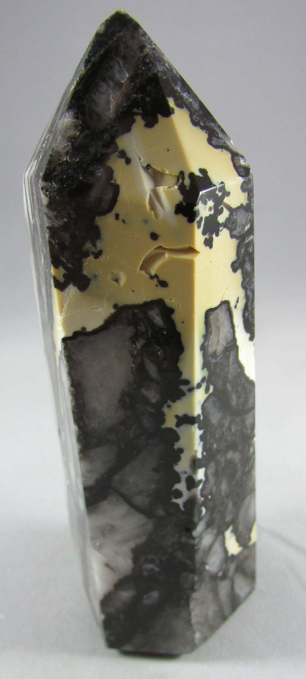 mosaic chalcedony quartz crystal obelisk, brazil crystals