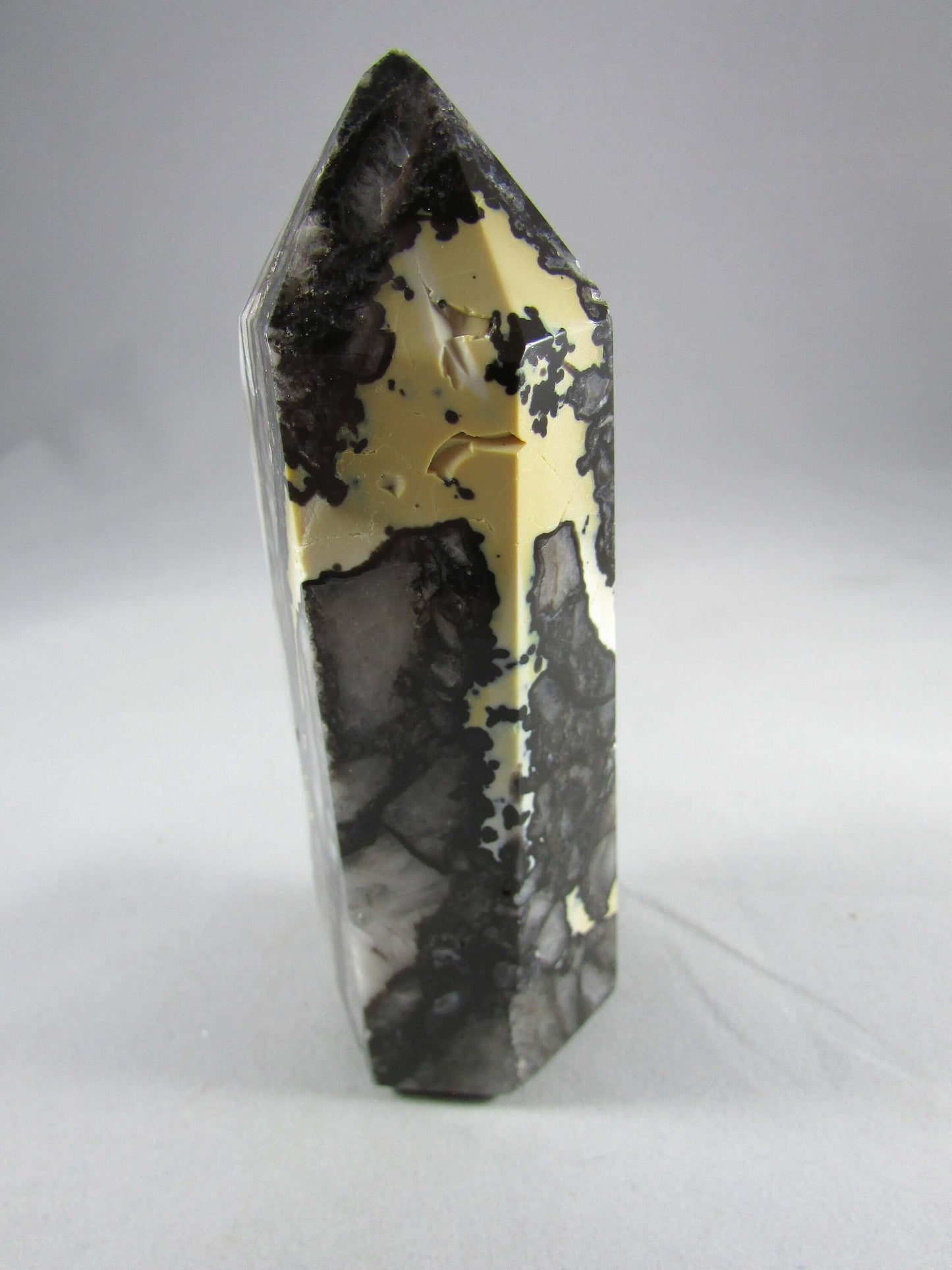 mosaic chalcedony quartz crystal obelisk, brazil crystals