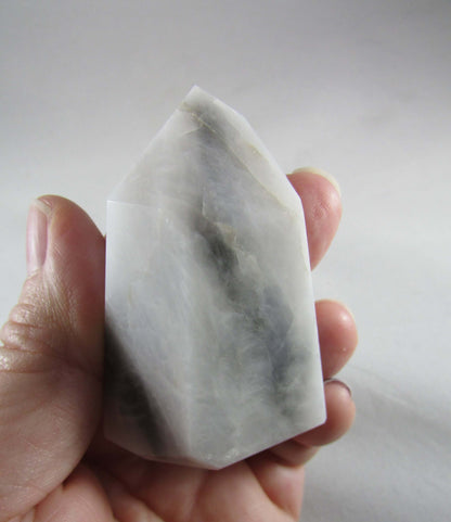 grey chalcedony crystal pillar, grey white chalcedony obelisk