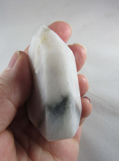 grey chalcedony crystal pillar, grey white chalcedony obelisk