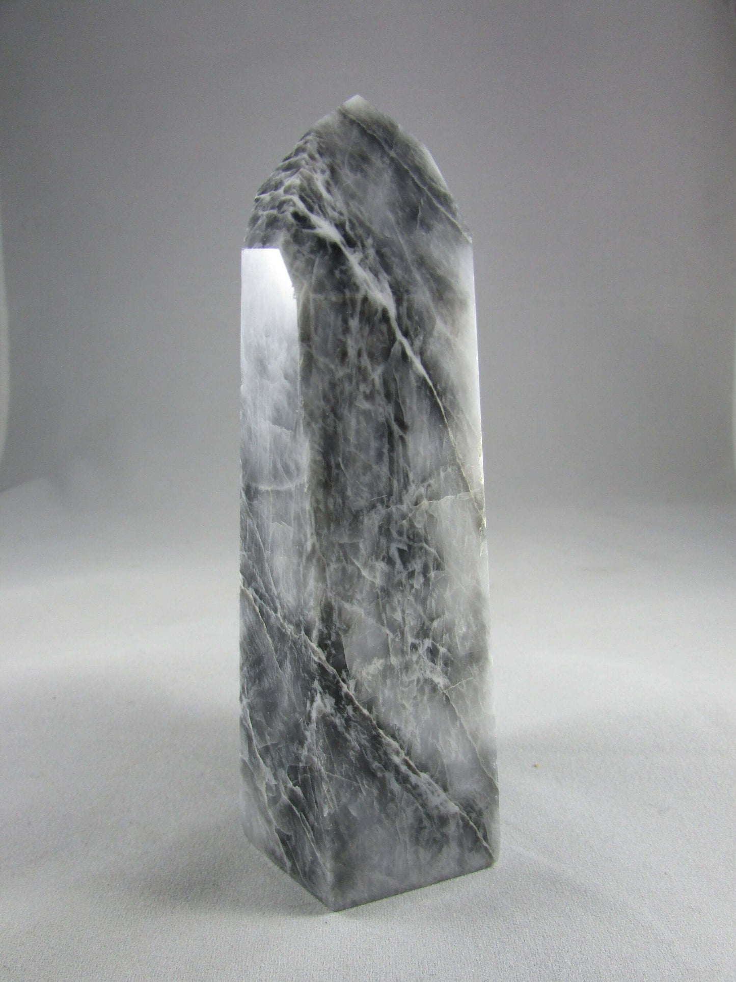 grey chalcedony crystal pillar, grey white chalcedony obelisk
