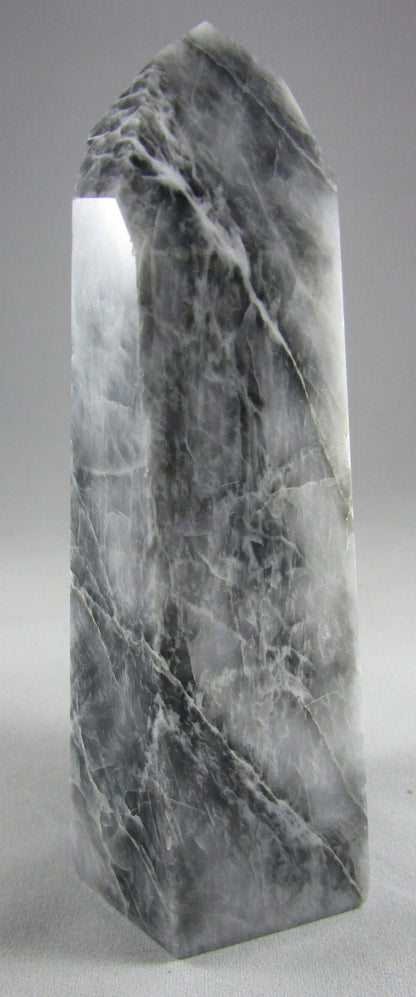 grey chalcedony crystal pillar, grey white chalcedony obelisk