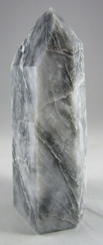 grey chalcedony crystal pillar, grey white chalcedony obelisk