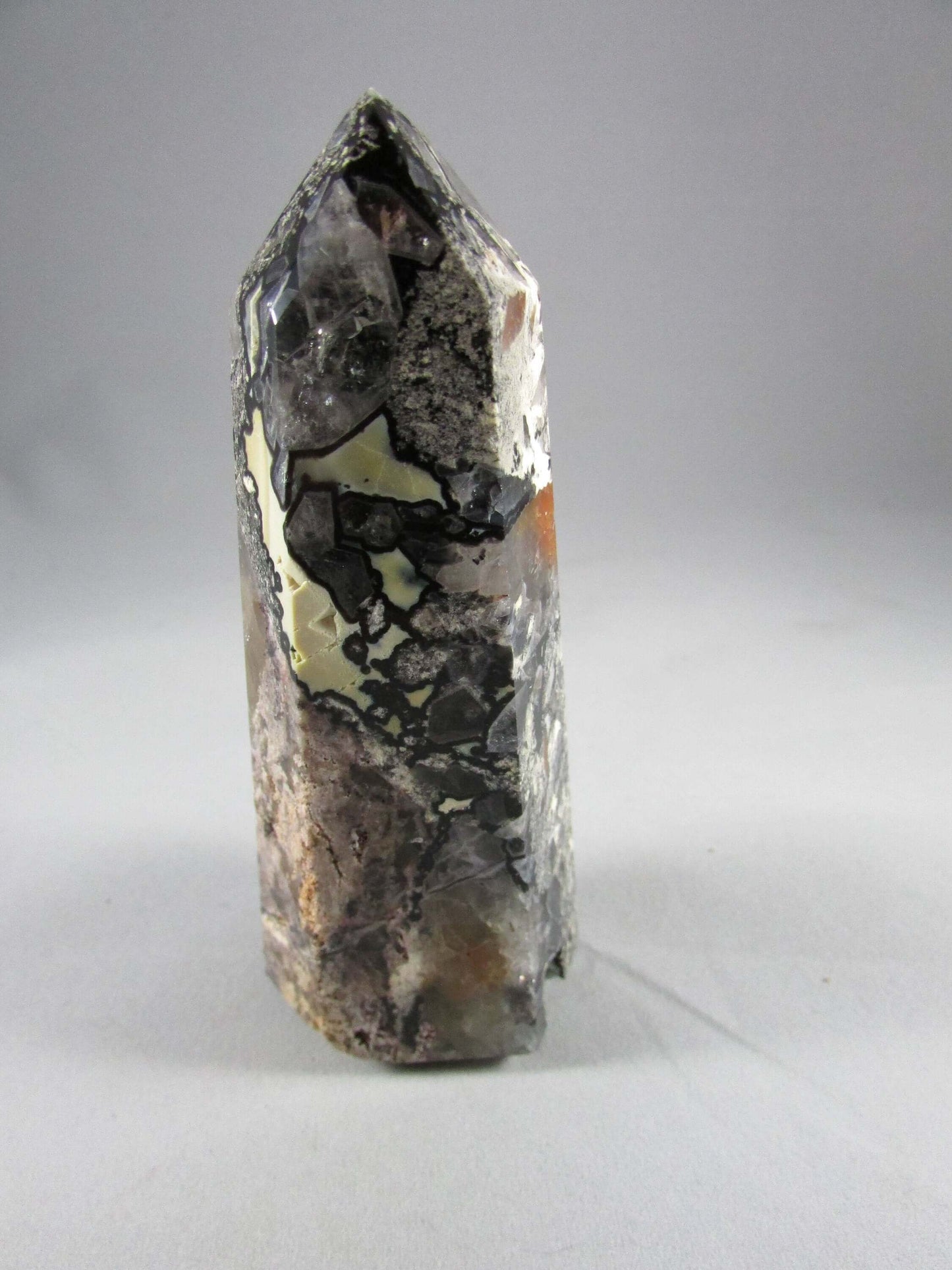 mosaic chalcedony quartz crystal obelisk, brazil crystals
