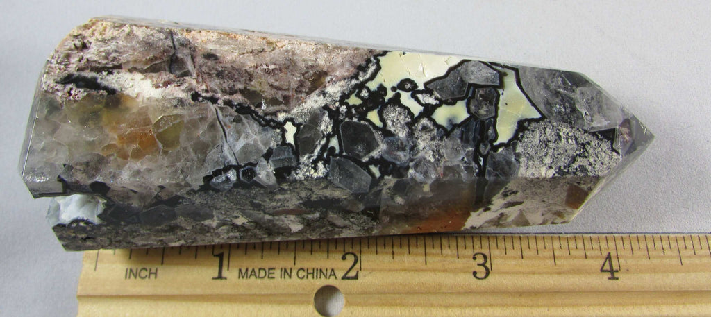 mosaic chalcedony quartz crystal obelisk, brazil crystals