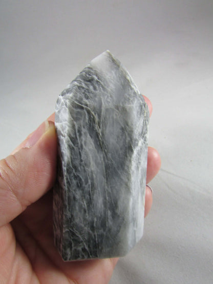 grey chalcedony crystal pillar, grey white chalcedony obelisk