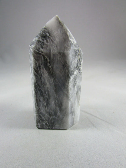 grey chalcedony crystal pillar, grey white chalcedony obelisk