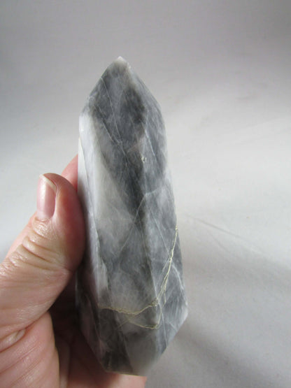 grey chalcedony crystal pillar, grey white chalcedony obelisk