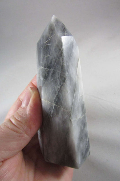 grey chalcedony crystal pillar, grey white chalcedony obelisk