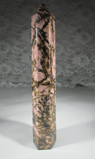 rhodonite crystal pillar, rhodonite obelisk, brazil crystals