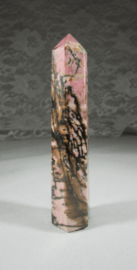rhodonite crystal pillar, rhodonite obelisk, brazil crystals